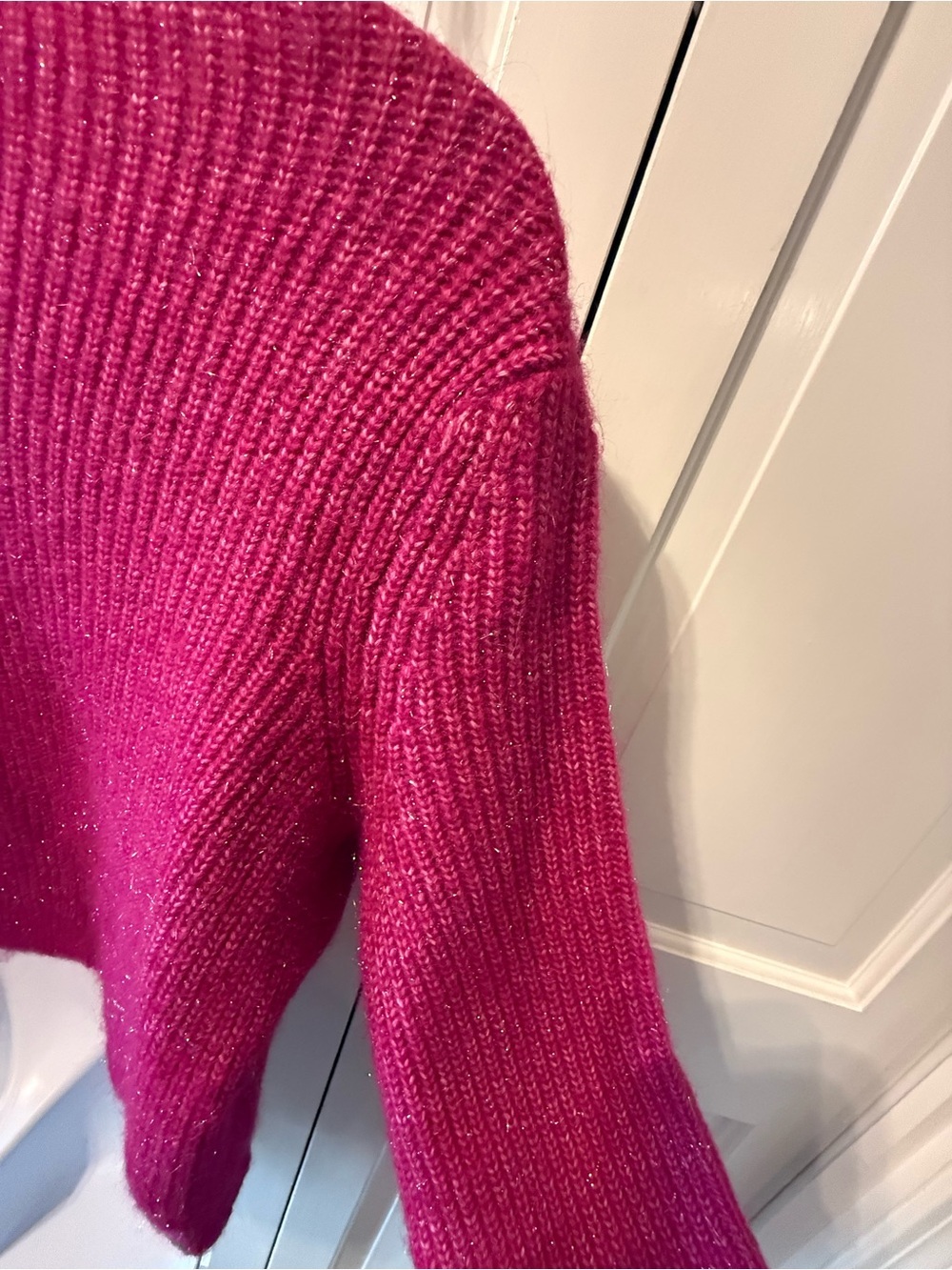 Fuchsia Ribbed Crewneck Button-Front Cardigan Sweater - Picture 4 of 4